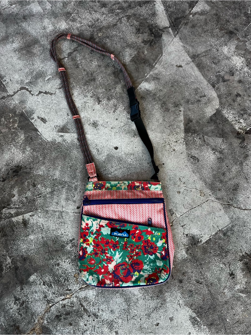 Kavu Floral Crossbody Bag in Red, Green and Blue